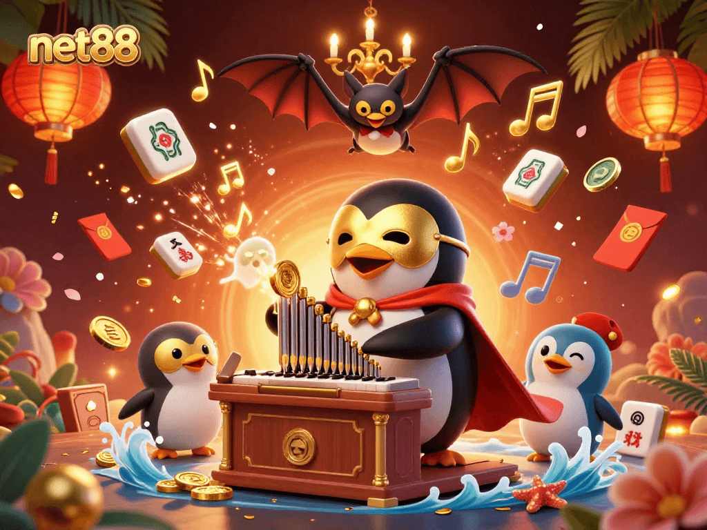 Experience net88's thrilling gaming world with a cinematic 3D illustration packed with vibrant elements.