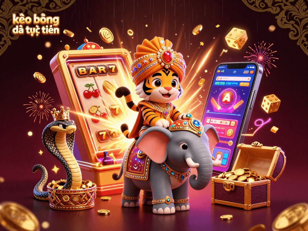 Experience the excitement of kèo bóng đá trực tuyến with vibrant 3D casino elements and dynamic character action.