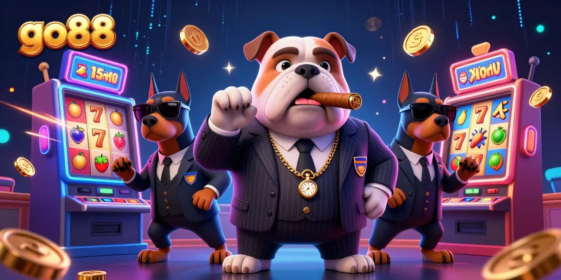 Experience the thrill of go88 with colorful slot machines and mafia characters in a vibrant casino scene.