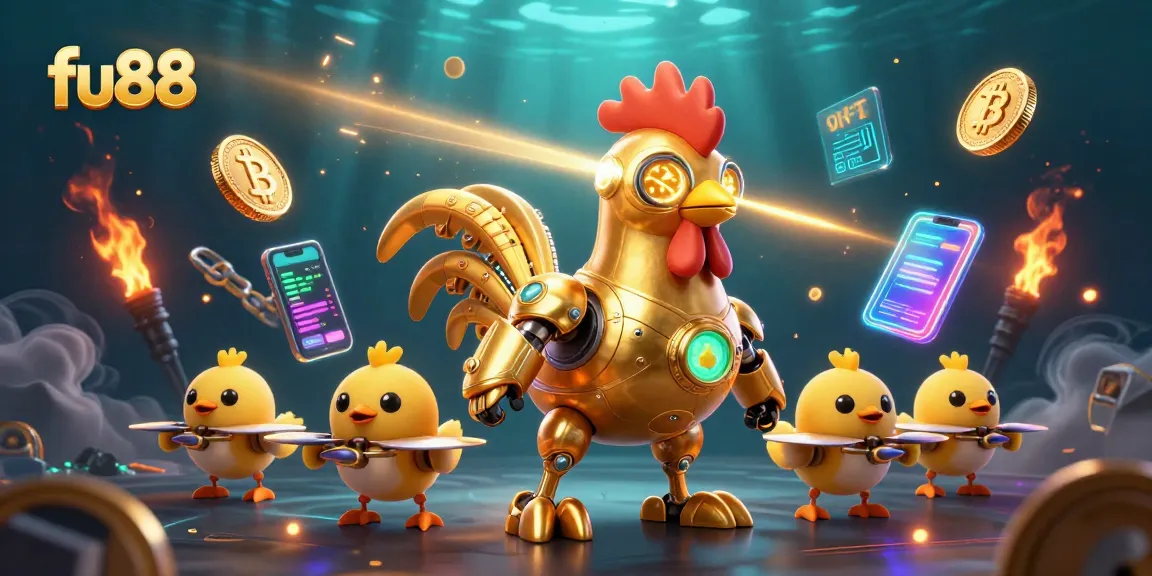 Experience the thrill of gaming with fu88's innovative robot and baby drones in a vibrant casino scene.