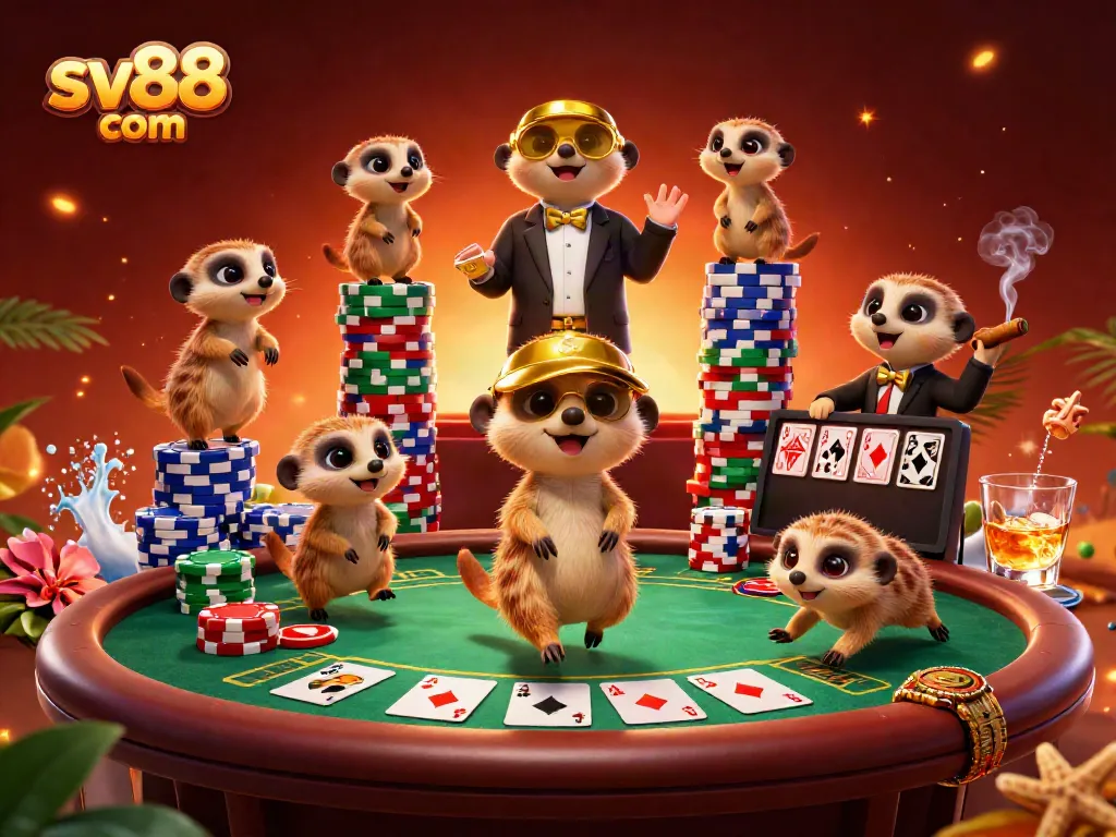 Experience the excitement of sv88 com with lively meerkats managing a vibrant casino scene.