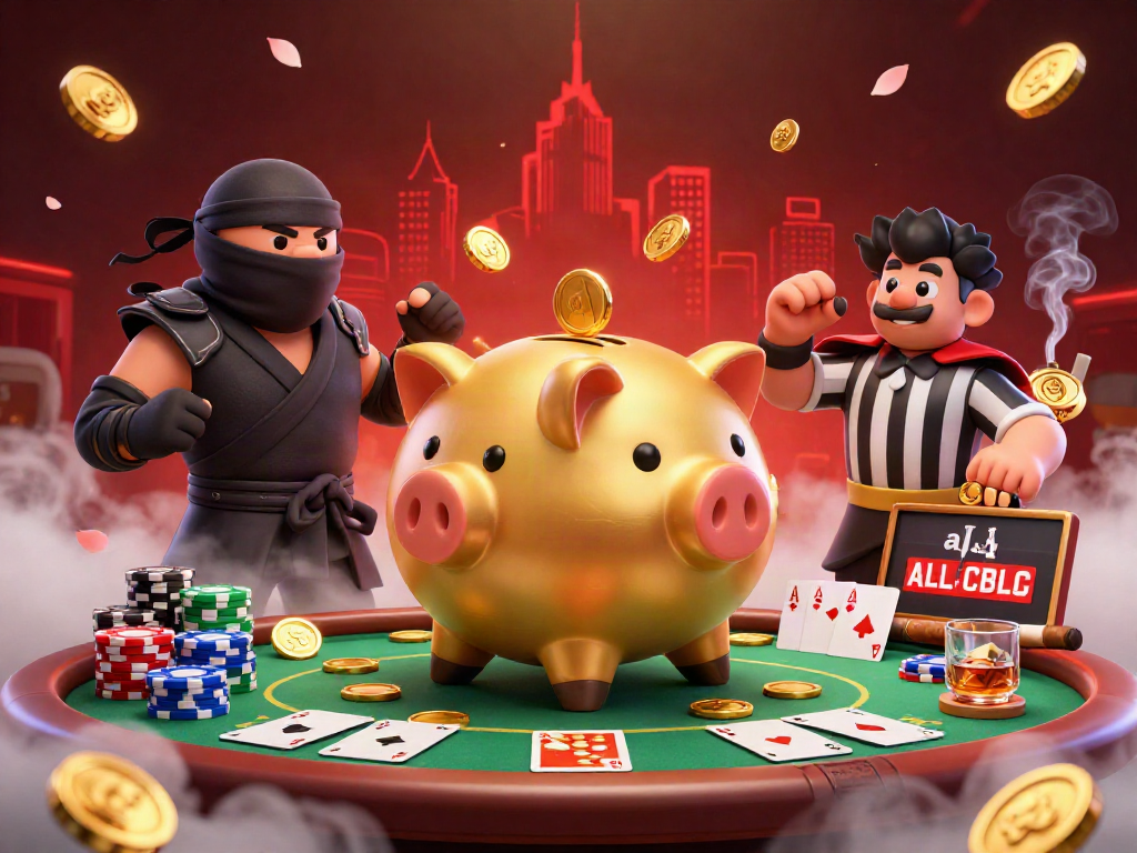 ee88 highlights an exciting 3D cartoon scene with a golden piggy bank sumo wrestler and gaming elements.