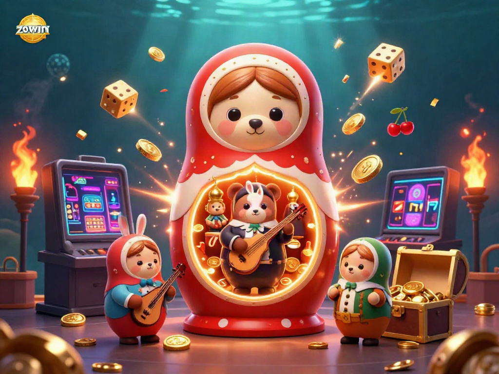 Zowin offers a vibrant online casino experience with a cheerful Matryoshka bear family and exciting gaming elements.