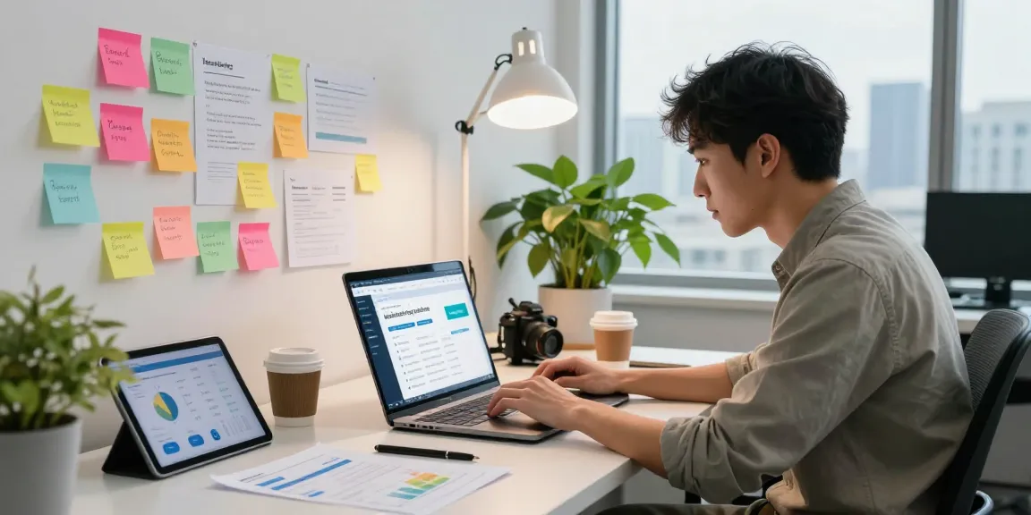Digital marketer utilizing instant indexing tools in a modern office.