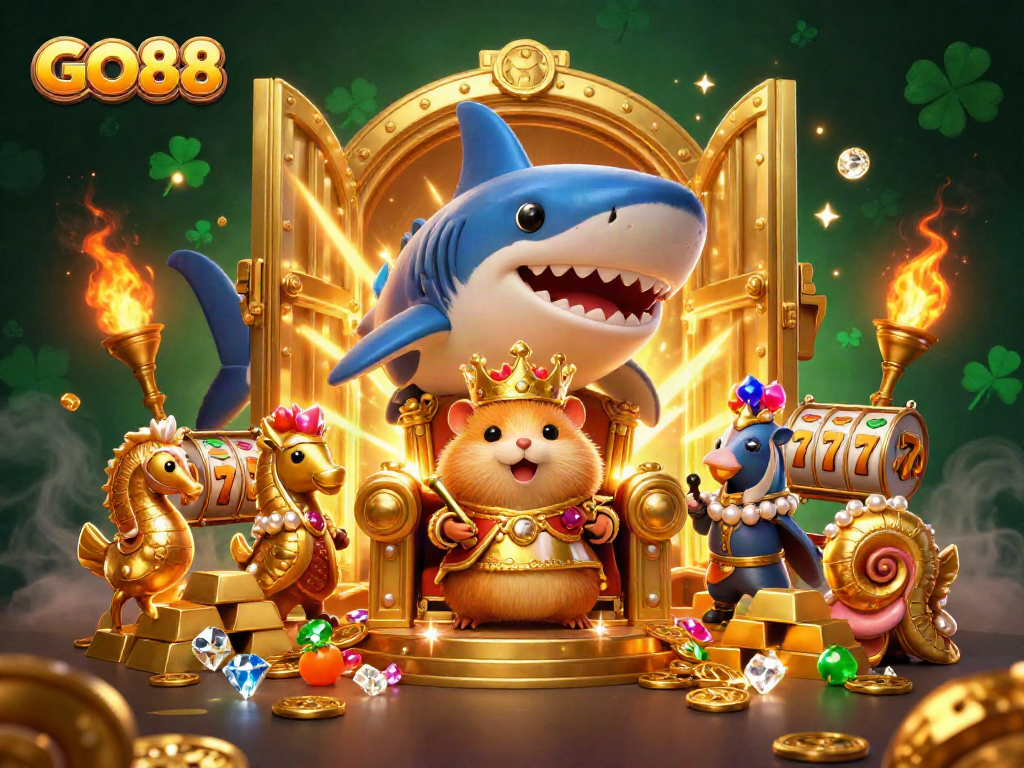 Join the exciting GO88 adventure with the golden hamster king in a treasure-filled casino realm!