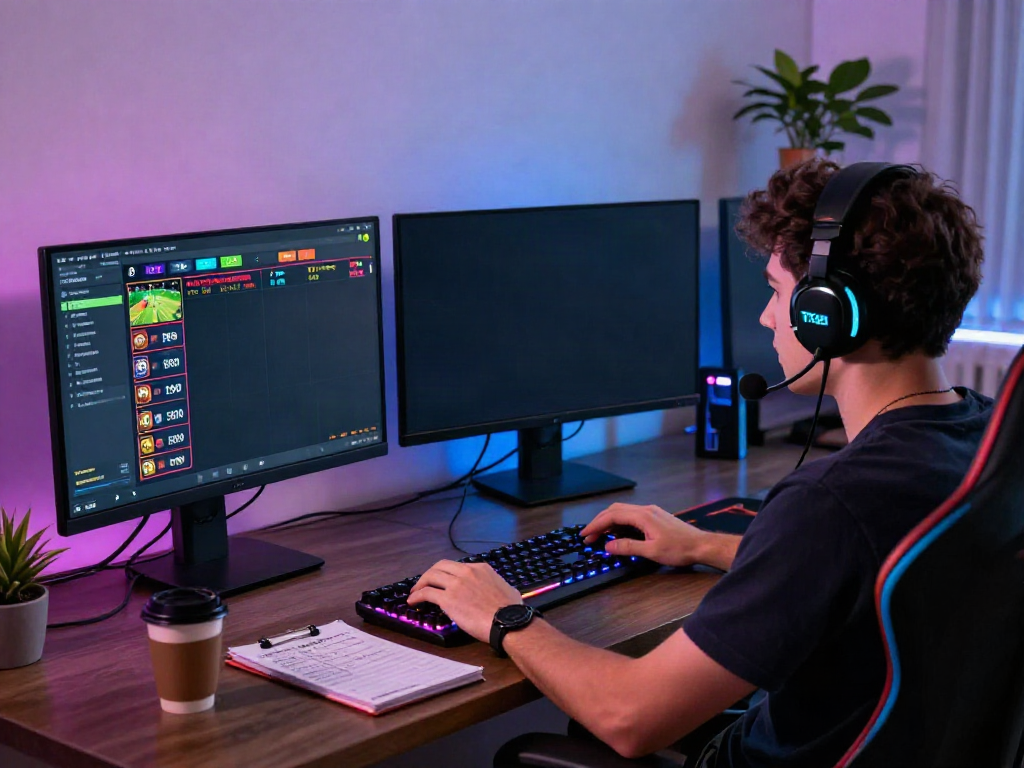 Exciting player engaging with TX88 online betting platform, showcasing vibrant gaming setup.