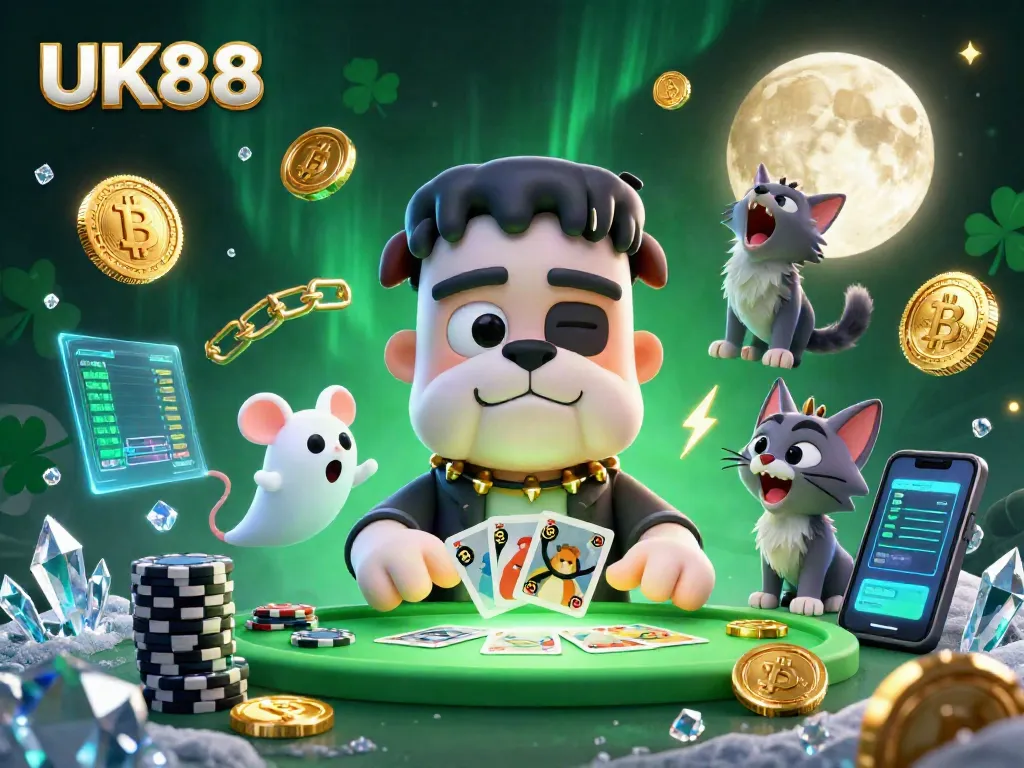 Experience thrilling gameplay at UK88 with an exciting 3D monster casino scene featuring unique characters and vibrant elements.