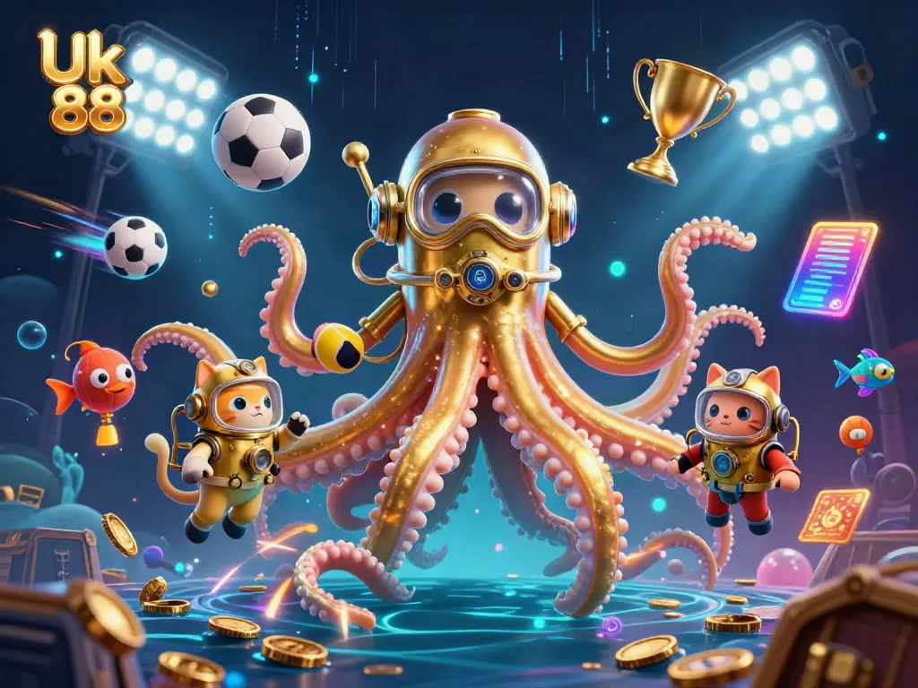 Immerse in the excitement of Uk 88 as a kraken and diving cat showcase thrilling gaming elements.