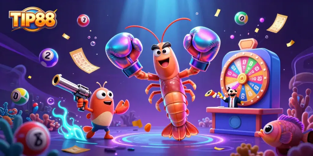 Engage in exciting gameplay at TIP88 with dynamic lottery balls and prize elements in a vibrant underwater casino setting.