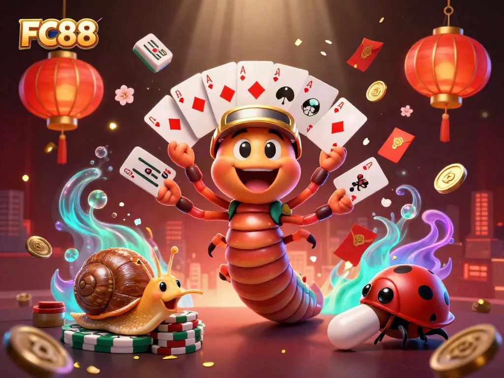 Experience the excitement of FC88 with a lively casino-themed digital illustration featuring unique characters and vivid gaming elements.