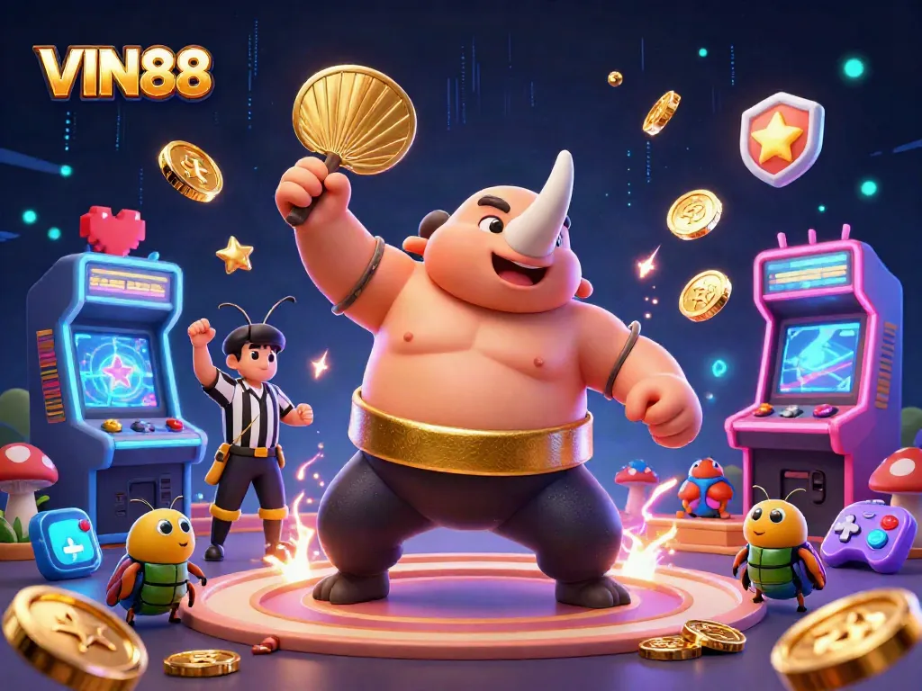 Experience thrilling winnings at VIN88 with a vibrant 3D casino gaming scene featuring colorful characters and dynamic visuals.