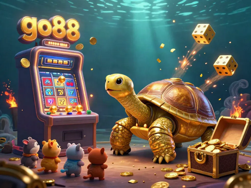 Experience the excitement of go88 with a vibrant 3D casino scene featuring dynamic slot machines and engaging game elements.