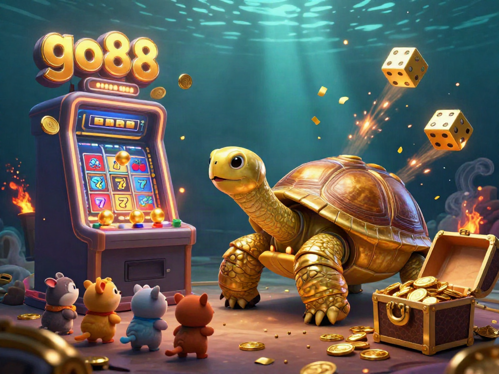 Experience the excitement of go88 with a vibrant 3D casino scene featuring dynamic slot machines and engaging game elements.
