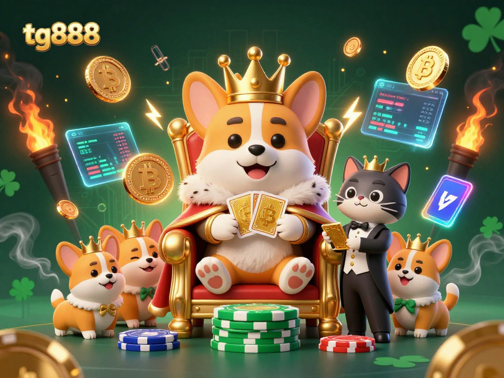Spin the reels of excitement at tg888 with a regal corgi symbolizing online casino fun.
