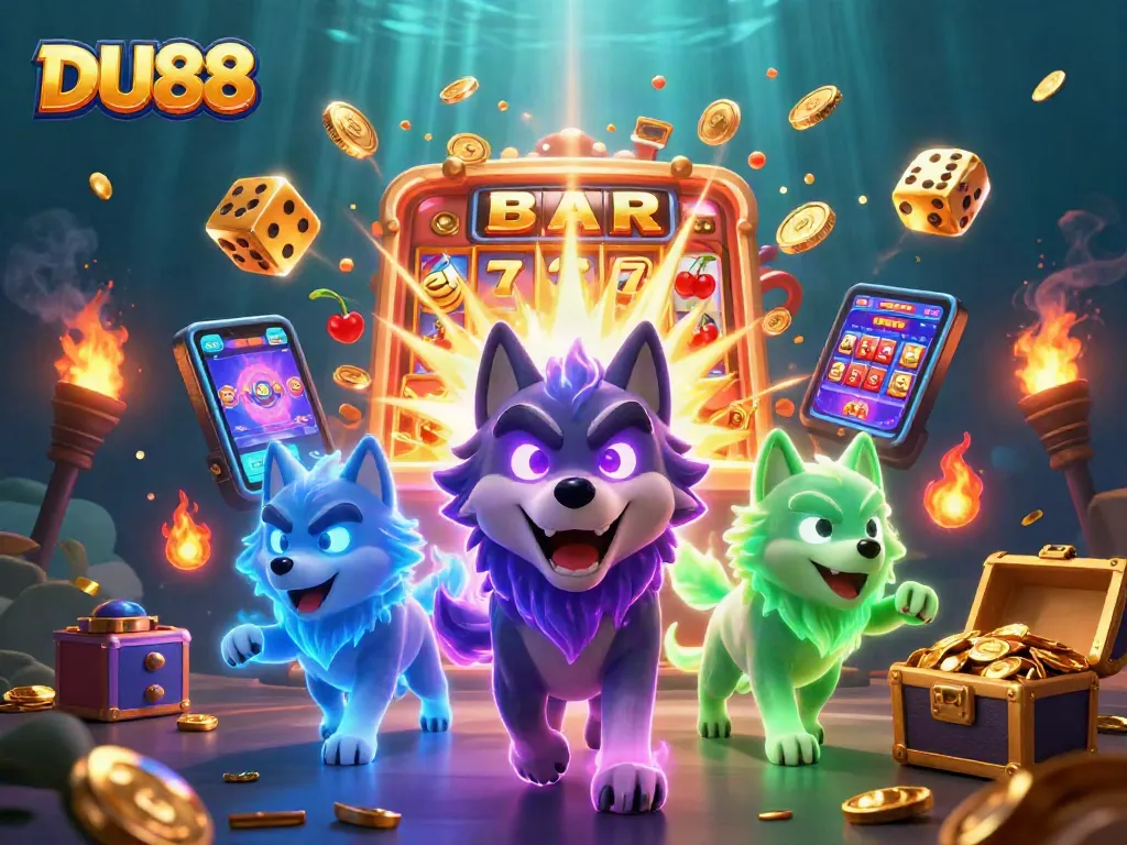 Join the excitement at DU88 with a dynamic scene of wolves and casino elements!