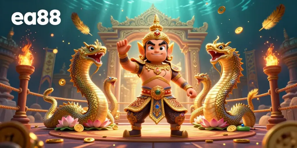 Experience thrilling gameplay with ea88 in a vibrant, dynamic gambling-themed 3D illustration featuring Asian elements.