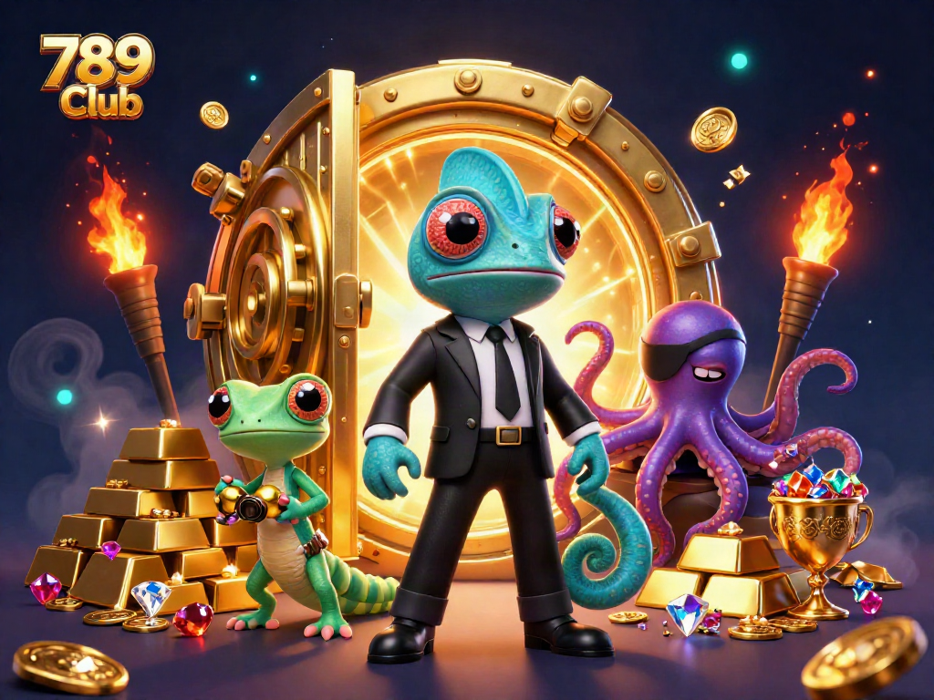 Engage in thrilling action at 789 Club with colorful, dynamic casino elements and characters.