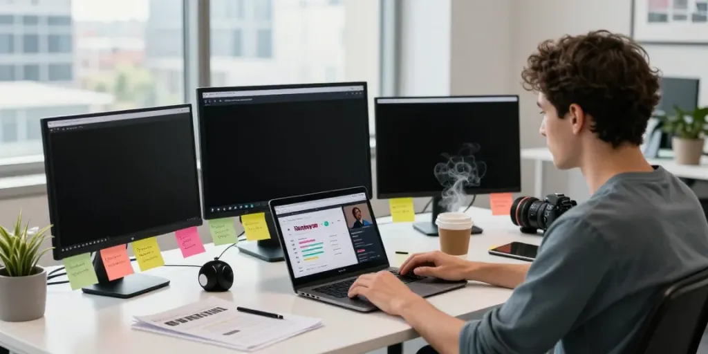 Creating a campaign to boost Instagram followers in a modern office.