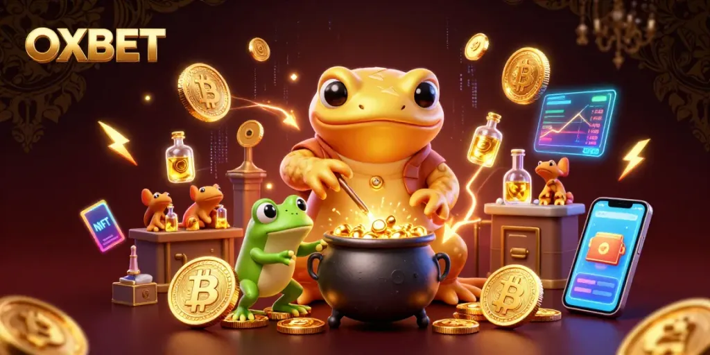 Experience thrilling gaming with OXBET, featuring vibrant 3D animations of gaming elements.