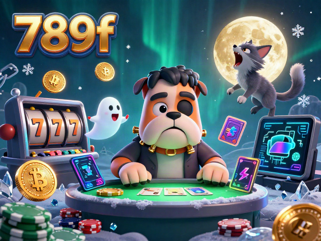 Experience thrilling gambling with 789f as the Frankenstein bulldog deals cards surrounded by coins and dynamic symbols.