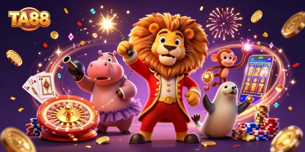 Experience thrilling gameplay with TA88 casino illustration, featuring vibrant characters and dynamic casino elements.