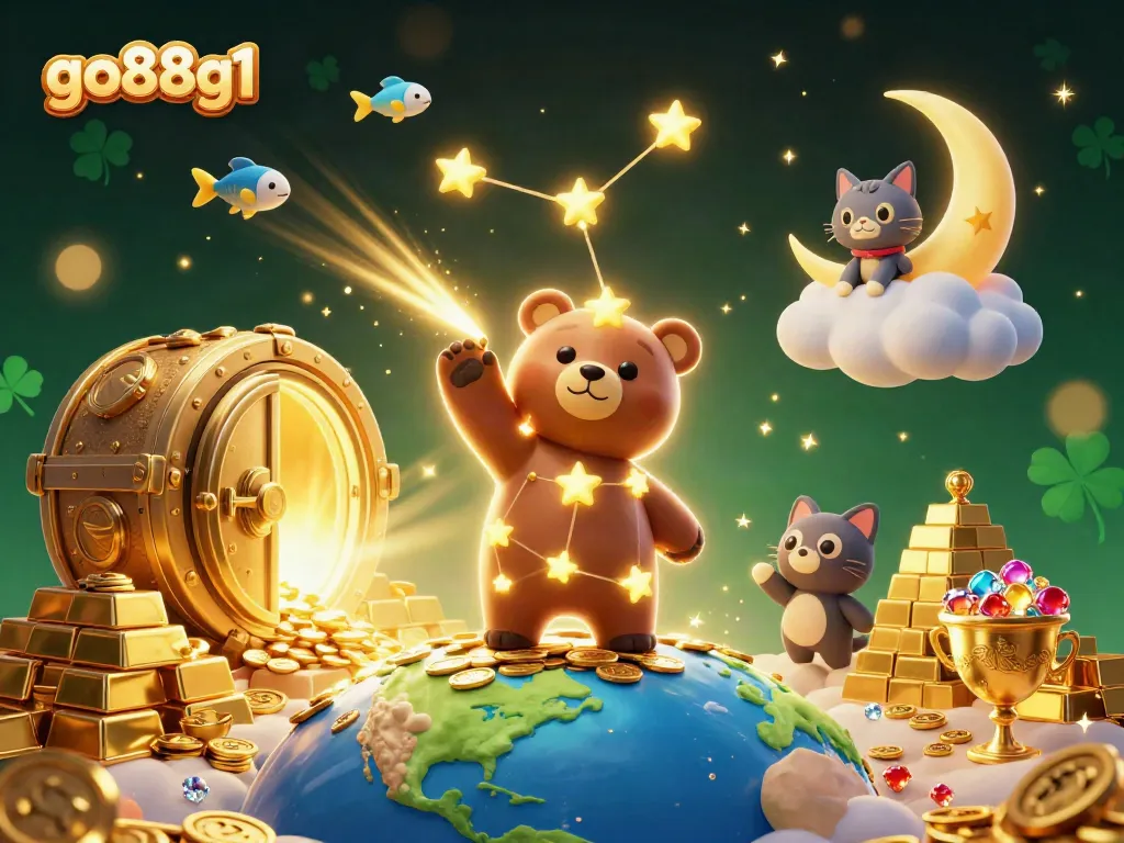 Engage in thrilling gameplay at go88g1, a vibrant casino scene with gleaming treasures.